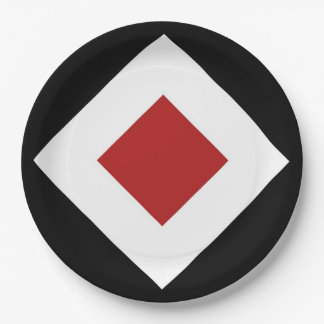 Red Diamond, Bold White Border on Black Paper Plates