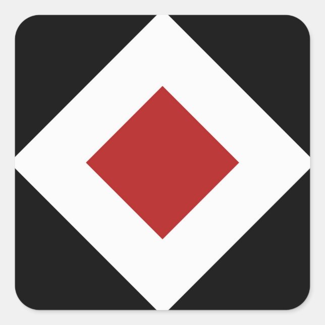 Red Diamond, Bold White Border on Black Square Sticker (Front)