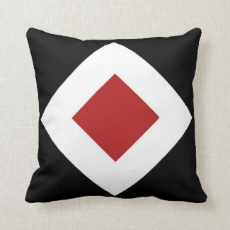 Red Diamond, Bold White Border on Black Throw Pillow