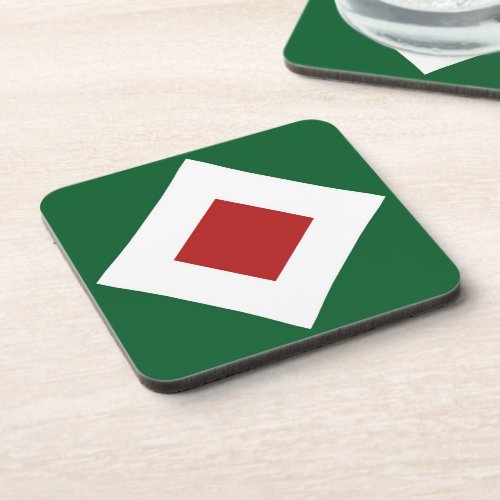 Red Diamond Bold White Border on Green Beverage Coaster