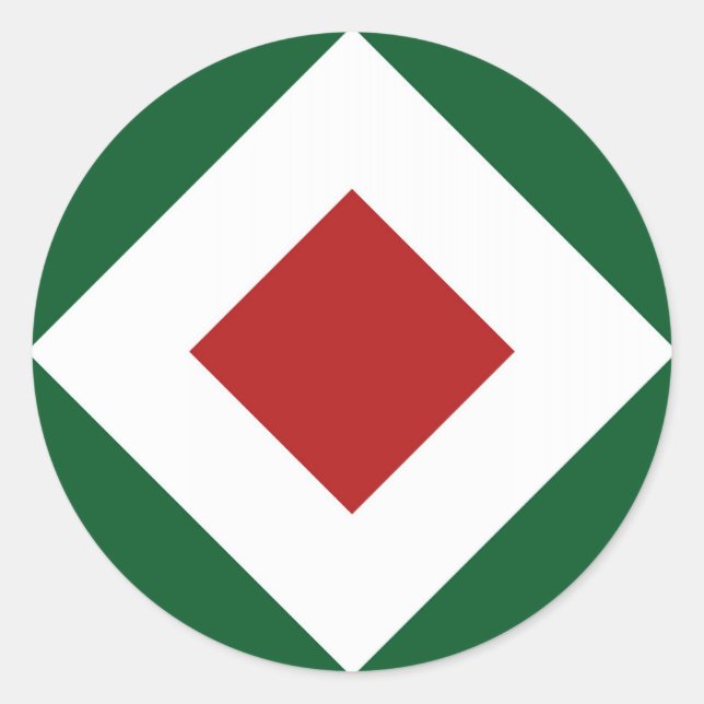 Red Diamond, Bold White Border on Green Classic Round Sticker (Front)