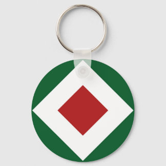 Red Diamond, Bold White Border on Green Keychain