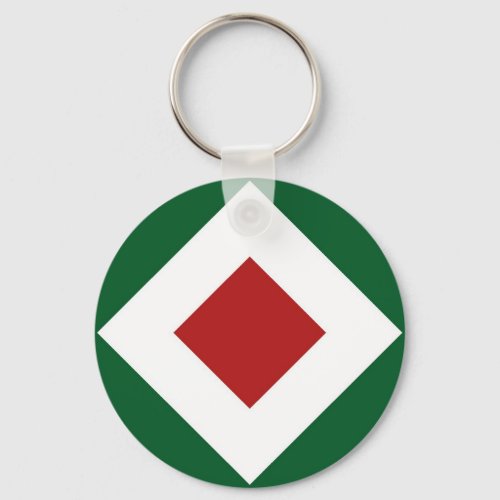 Red Diamond Bold White Border on Green Keychain