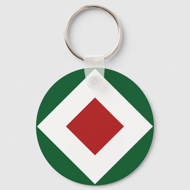 Red Diamond, Bold White Border on Green Keychain (Front)