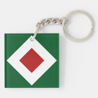 Red Diamond, Bold White Border on Green Keychain