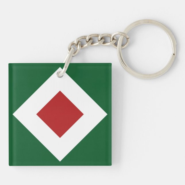 Red Diamond, Bold White Border on Green Keychain (Back)