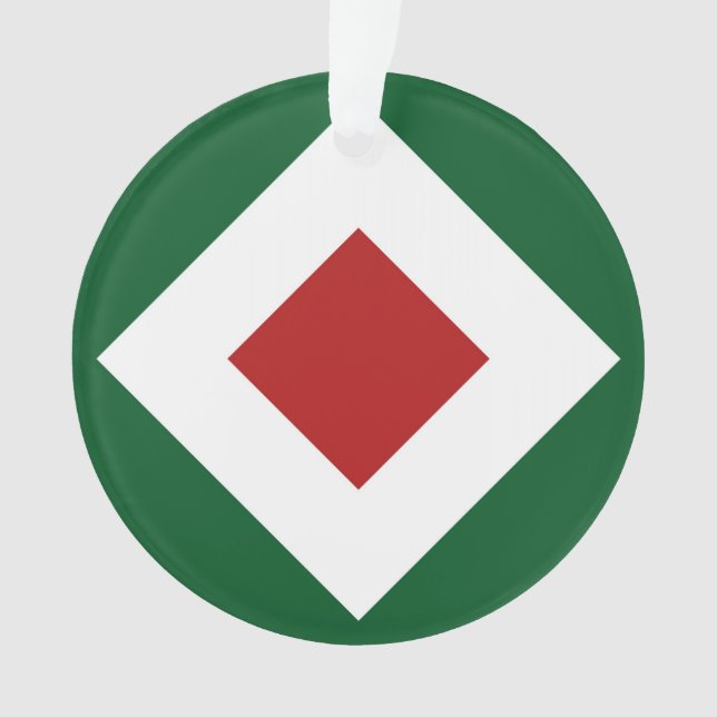 Red Diamond, Bold White Border on Green Ornament (Front)