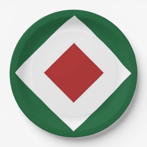Red Diamond Bold White Border on Green Paper Plates