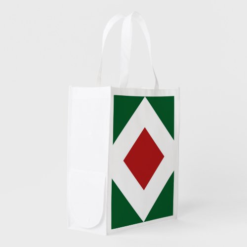 Red Diamond Bold White Border on Green Reusable Grocery Bag
