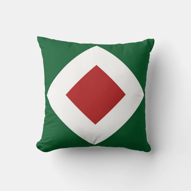 Red Diamond, Bold White Border on Green Throw Pillow (Front)