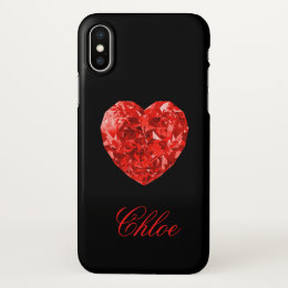 Red Diamond Heart Name iPhone X Case