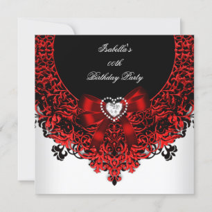 Red Diamond Heart Red Black White Birthday Party Invitation