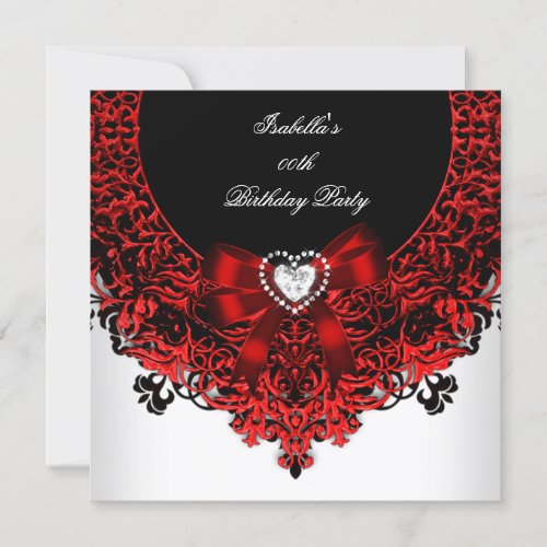 Red Diamond Heart Red Black White Birthday Party Custom Invitations