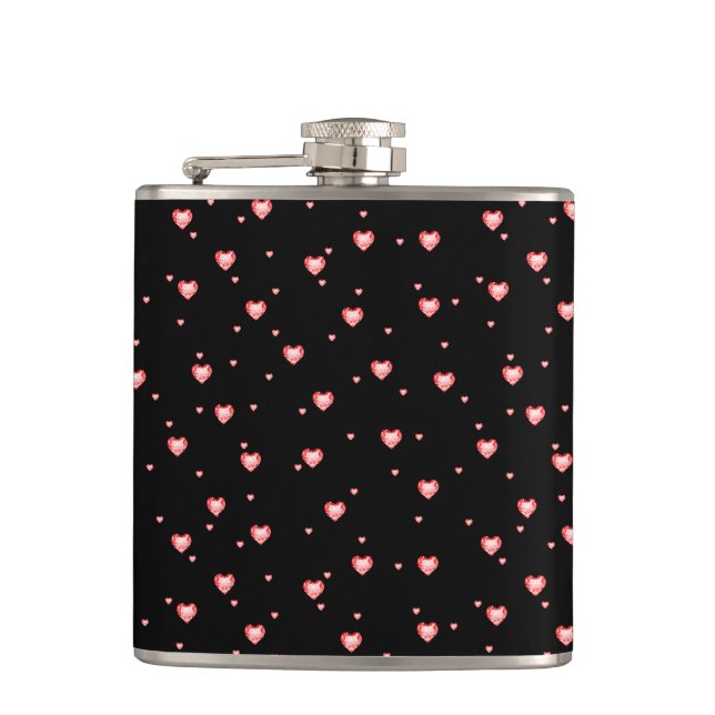 Red Diamond Hearts Seamless Pattern Flask (Front)