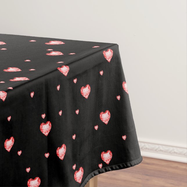 Red Diamond Hearts Seamless Pattern Tablecloth (In Situ)