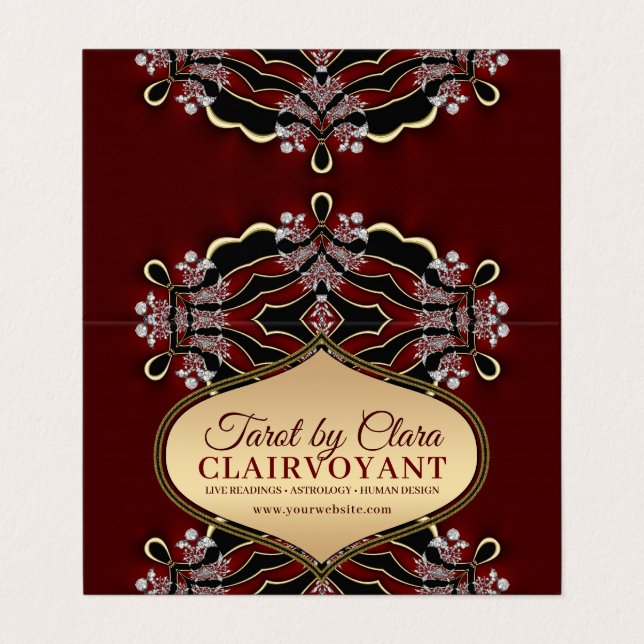 Red Diamond Love Goddess Temple Tarot Business Card (Outside Unfolded)