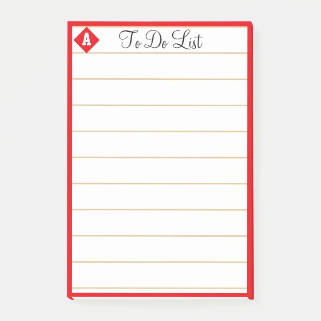 Red diamond & monogram on white Lined Post-it Notes (Front)