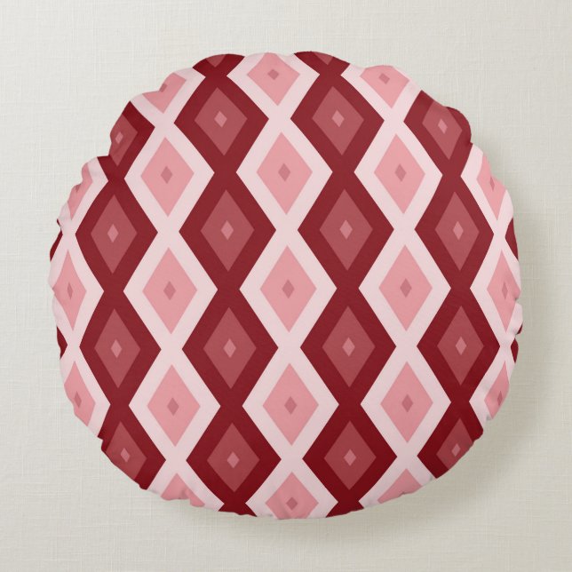 Red diamond pattern round pillow (Front)