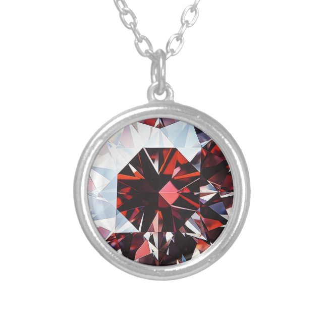 Red Diamond Pattern Silver Plated Necklace (Front)