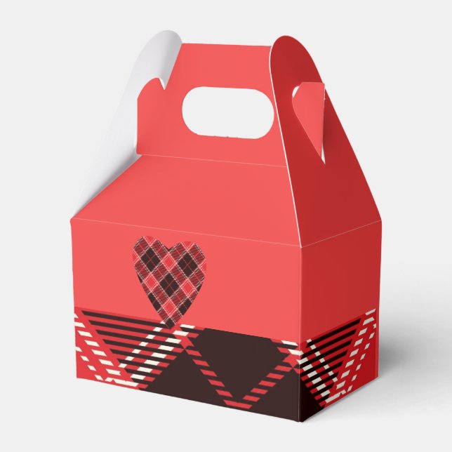 Red diamond pattern Tartan  Favor Box (Front Side)