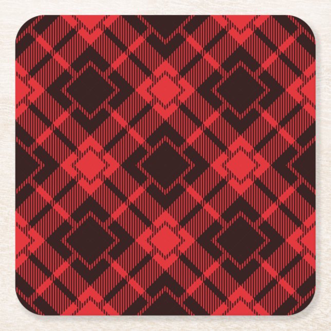 Red diamond pattern Tartan   Square Paper Coaster (Front)