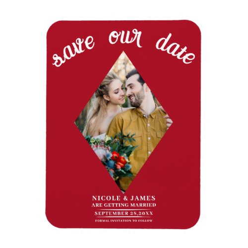 Red Diamond Photo Wedding Save the Date Magnet