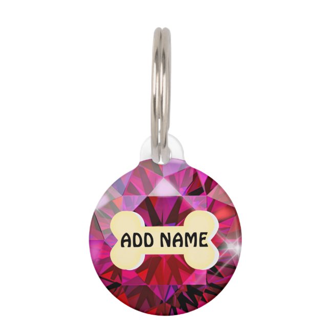 Red Diamond Round Pet Tag (Front)