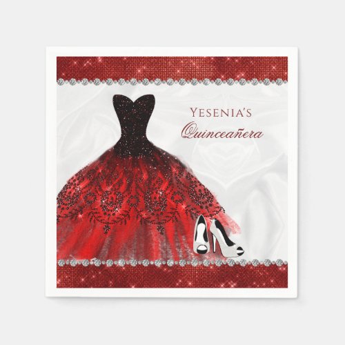 Red Diamond Sparkle Glam Quinceaera Napkins