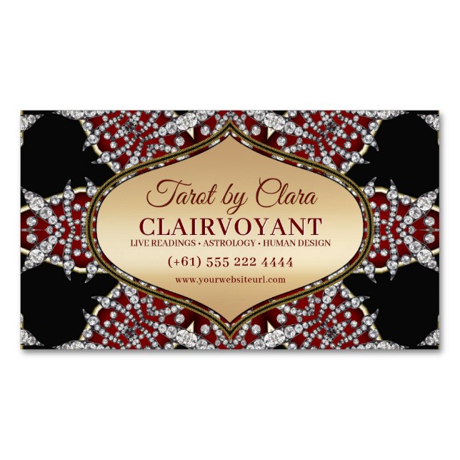 Red Diamond Star Goddess Temple Tarot Business Card Magnet (Front)