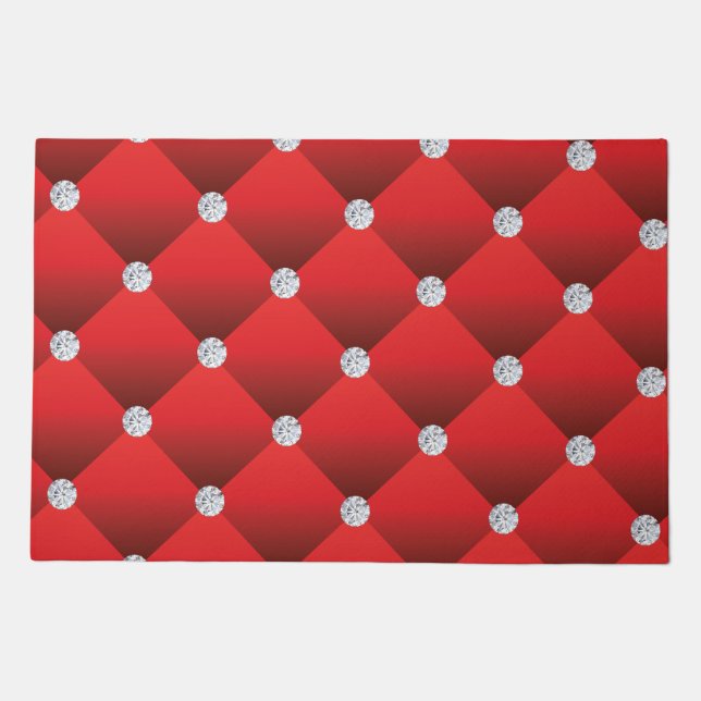 Red Diamond Tufted Luxury Seamless Vector Pattern Doormat (Front)