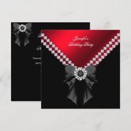 Red Diamonds Elegant Birthday Party Black Announcements