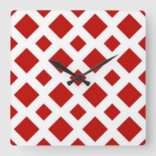 Red Diamonds on White Square Wall Clock