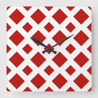 Red Diamonds on White Square Wall Clock