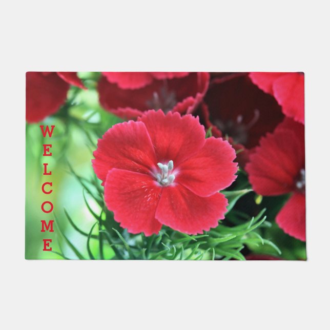 Red Dianthus Door Mat (Front)