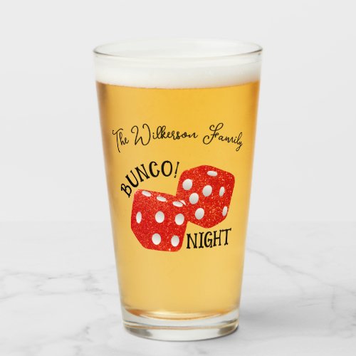 Red Dice Bunco Night Custom Name Glass