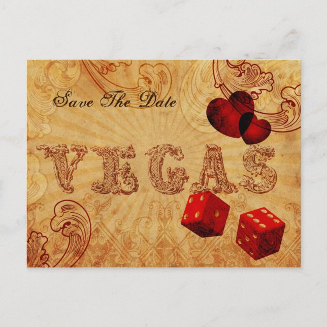 red dice Vintage Vegas save the date Announcement Postcard (Front)