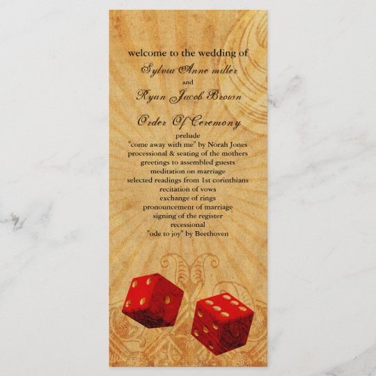 Red Dice Vintage Vegas Wedding Program Zazzle Com