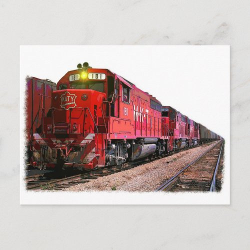 Red Diesel Locomotive  Train Postcard
