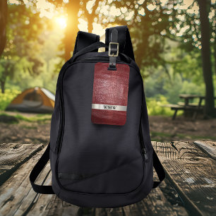 Red Digital Leather Titanium Metal Monogram Luggage Tag