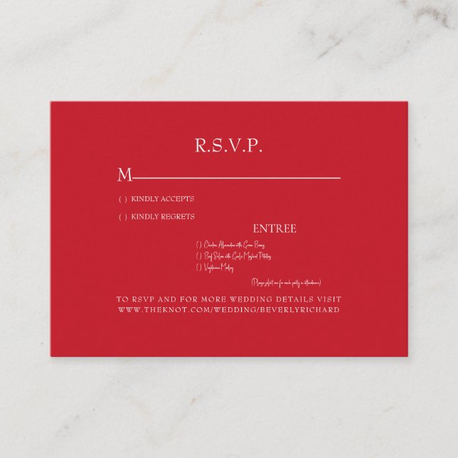 Red Dinner Options Wedding RSVP Enclosure Card (Front)