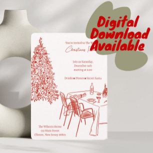 Red Dinner Party Christmas Invitation