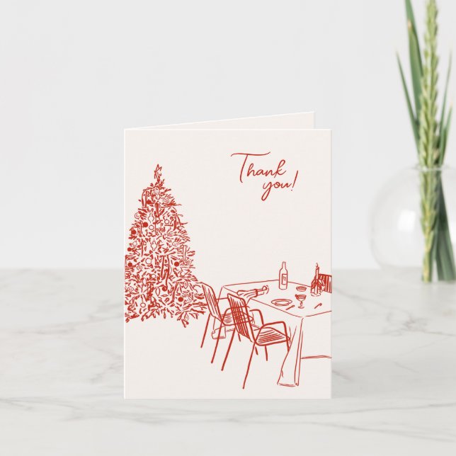Red Dinner Party Christmas   Letterpress Thank You Card (Front)