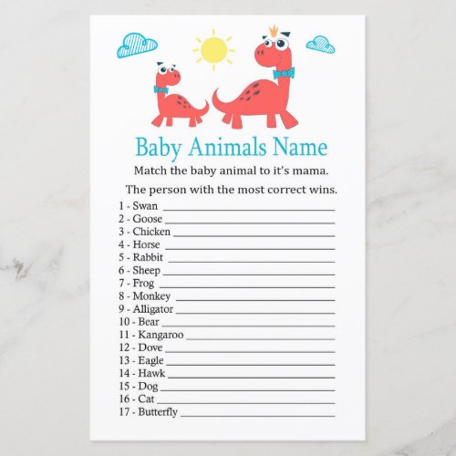 Red dinosaur Baby Animals Name Game