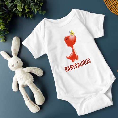 Red Dinosaur BABYSAURUS personalized Baby Bodysuit