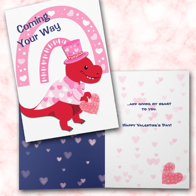 Red Dinosaur Hearts Valentine Holiday Card (Creator Uploaded)