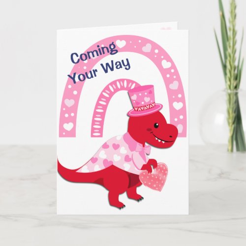Red Dinosaur Hearts Valentine Holiday Card
