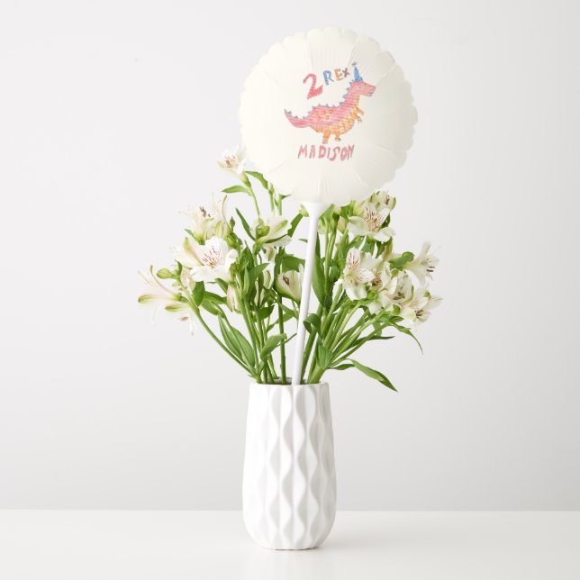 Red dinosaur two rex 2nd birthday party  balloon (Vase)
