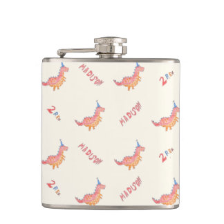 Red dinosaur two rex 2nd birthday party flask