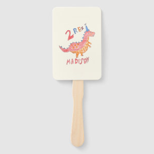 Red dinosaur two rex 2nd birthday party  hand fan