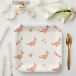 Red dinosaur two rex 2nd birthday party paper plates